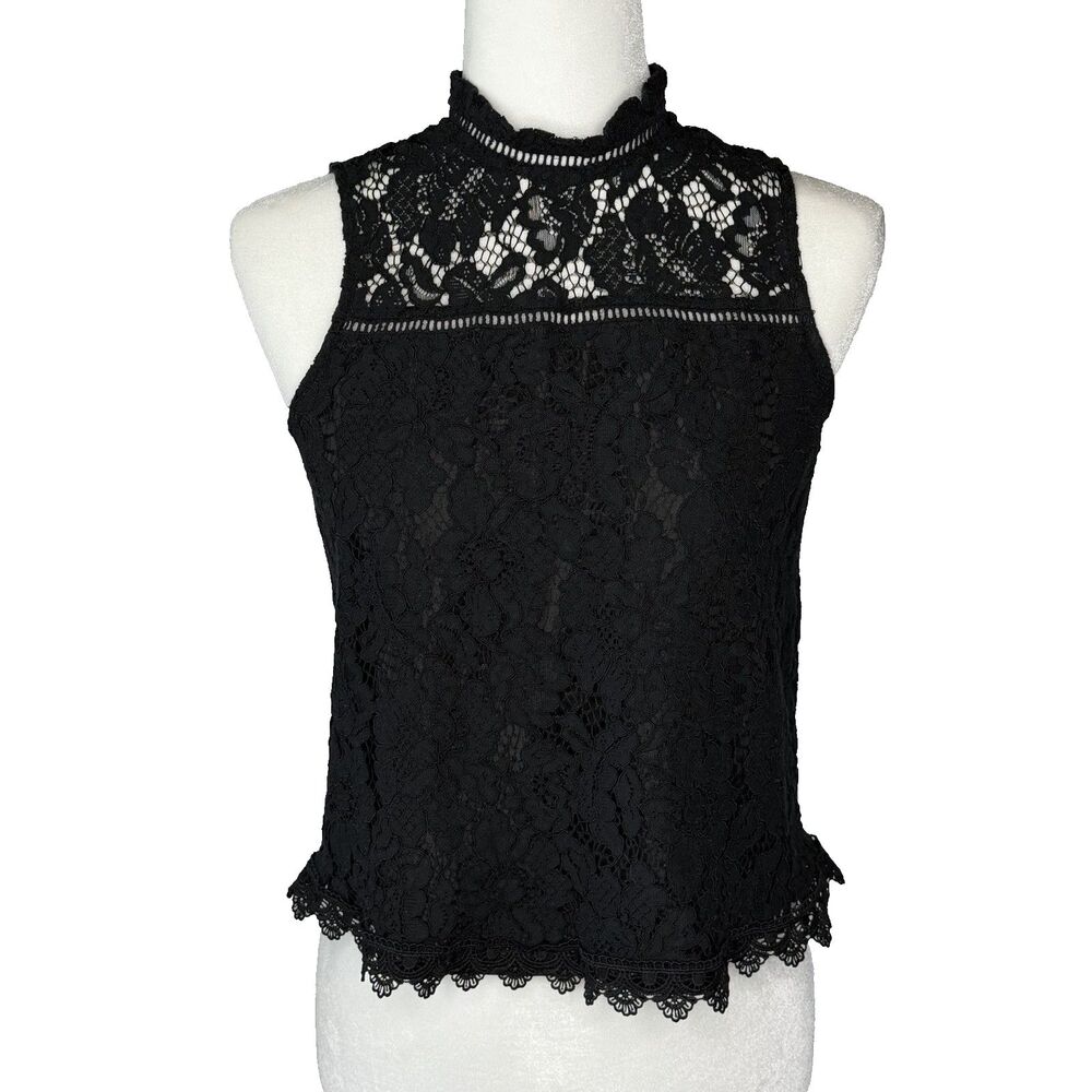 Jack By BB Dakota Women's XS Black Up To Here Mock-Neck Lace Sleeveless Top
